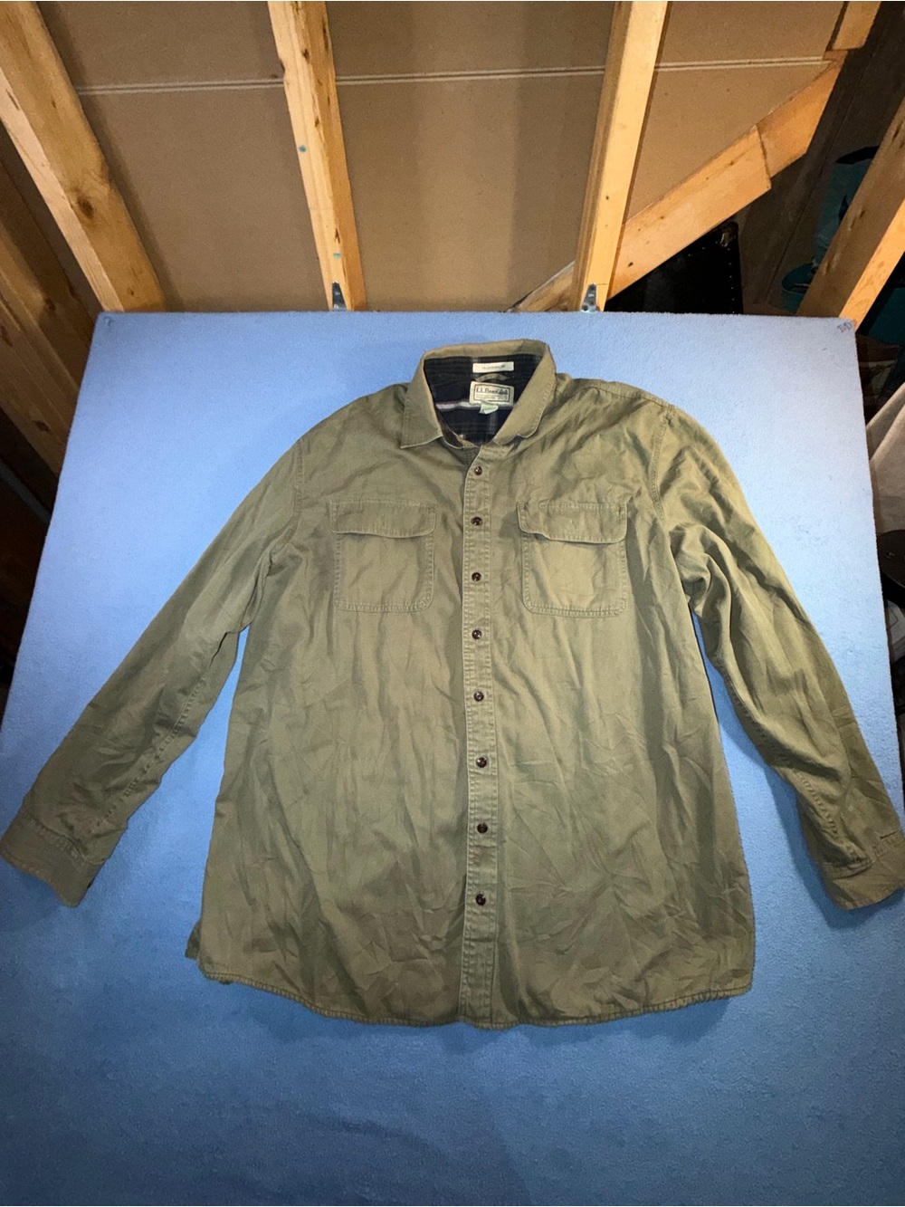 L.L. Bean Men's Olive Green Lightweight Button-Up Shirt Jacket